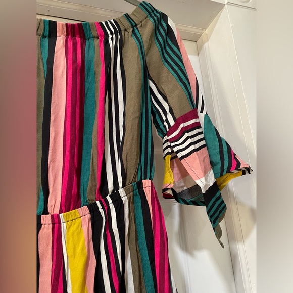 Express Romper Multicolored Stripe Off the Shoulder, Size Medium - Picture 6 of 8